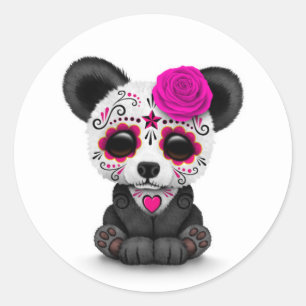 Sticker Rond Jour rose du panda crâne de sucre mort sur blanc