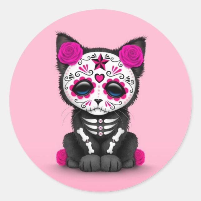 Sticker Rond Jour rose mignon du chat Kitten Mort (Devant)