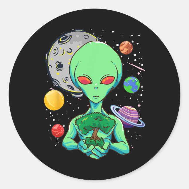 Sticker Rond Journée de l'espace Célébration Alien cosmique Arb (Devant)