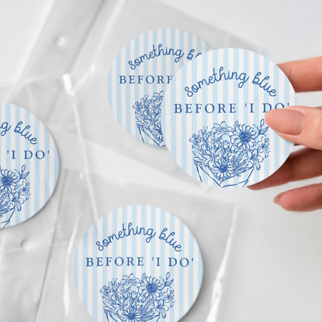 Sticker Rond Journée de mariage avec des rayures bleues (Créateur téléchargé)