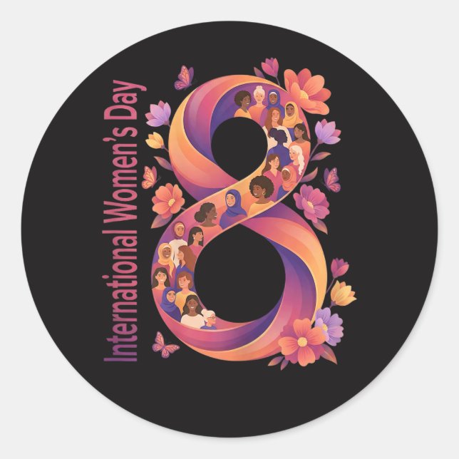 Sticker Rond Journée internationale des femmes 8 mars (Devant)