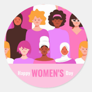 Sticker Rond Journée internationale des femmes 8 mars rose