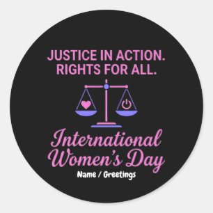 Sticker Rond Journée internationale des femmes Justice en actio