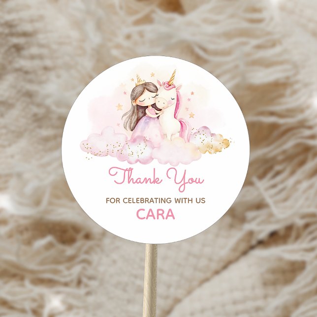 Sticker Rond Journée Magique Licorne Fête d'anniversaire  (Unicorn Princess Birthday Sticker)