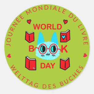 Sticker Rond Journée mondiale du livre de Cat / Journée Mondial