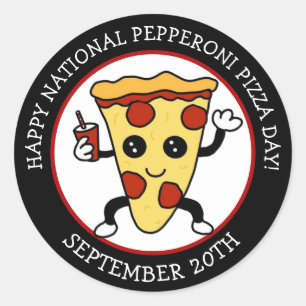 Sticker Rond Journée nationale de la pizza Pepperoni   Vacances