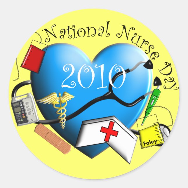 Sticker Rond Journée nationale des infirmières Design du coeur  (Devant)