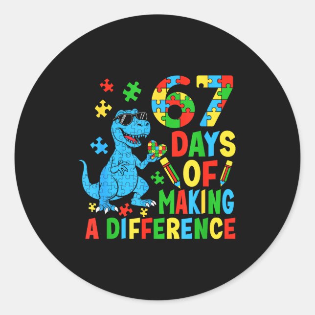 Sticker Rond Journées de différence Dinosaur Autism Enseignant (Devant)