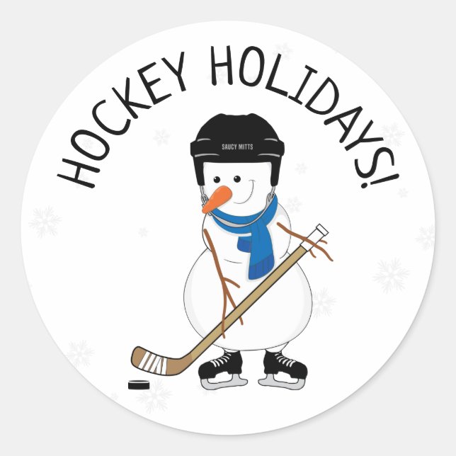 Sticker Rond Jours de Hockey Hockey Snowman Noël (Devant)