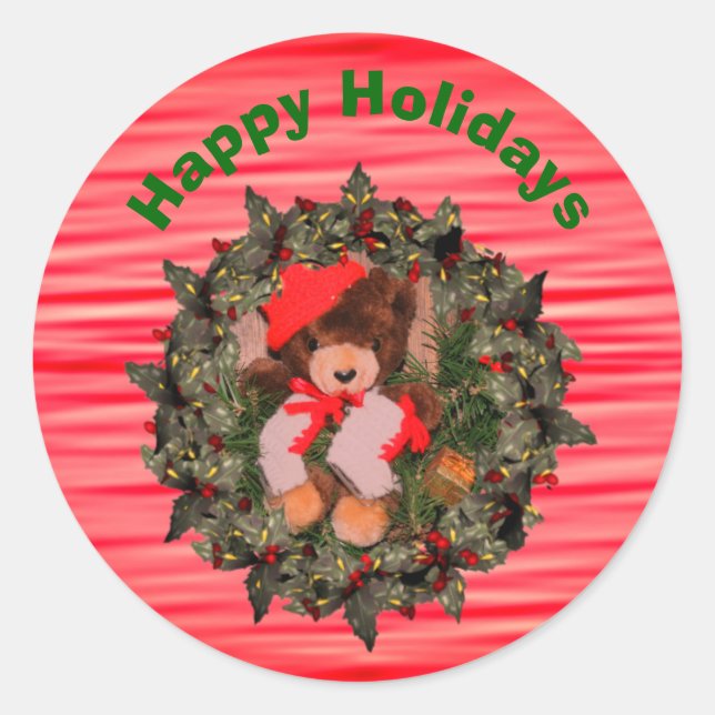 Sticker Rond Jours fériés de Noël de l'ours (Devant)
