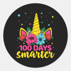 Sticker Rond Jours Filles Unicorne Smarter 100e Jour De L'École
