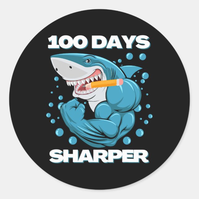 Sticker Rond Jours Sharper Shark Plaisir 100 Jours D'École (Devant)