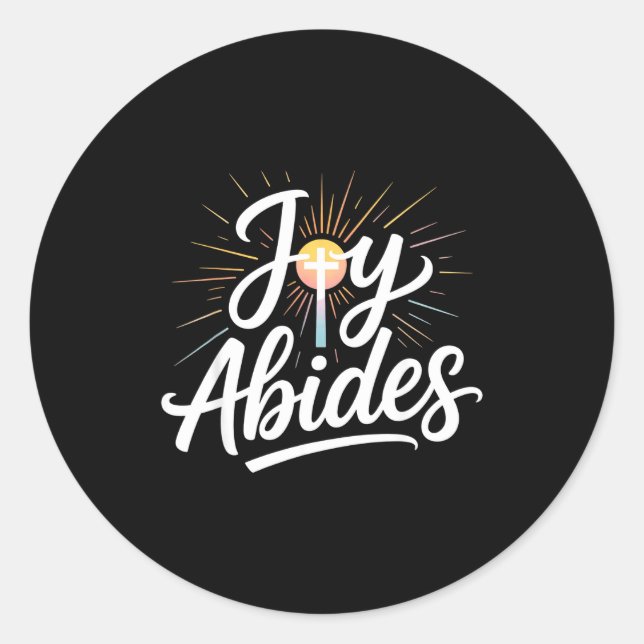 Sticker Rond Joy Abides Christian Cross Sunbeam Faith Insration (Devant)