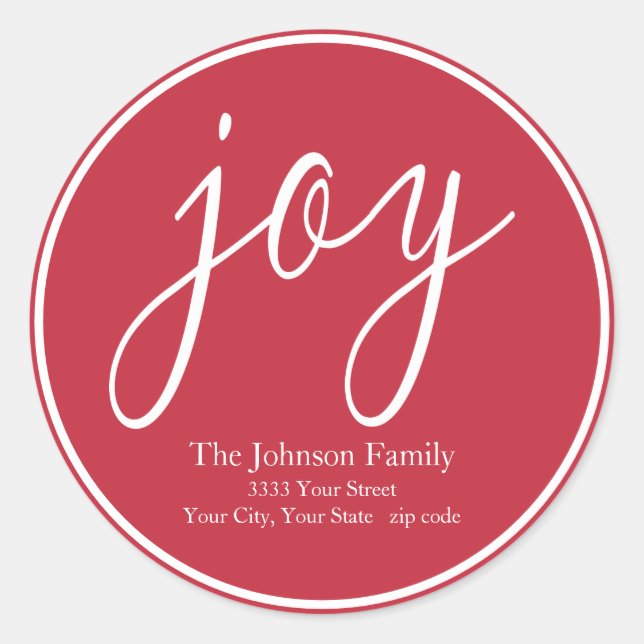Sticker Rond Joy Christmas Round Red Return Adresse Label (Devant)