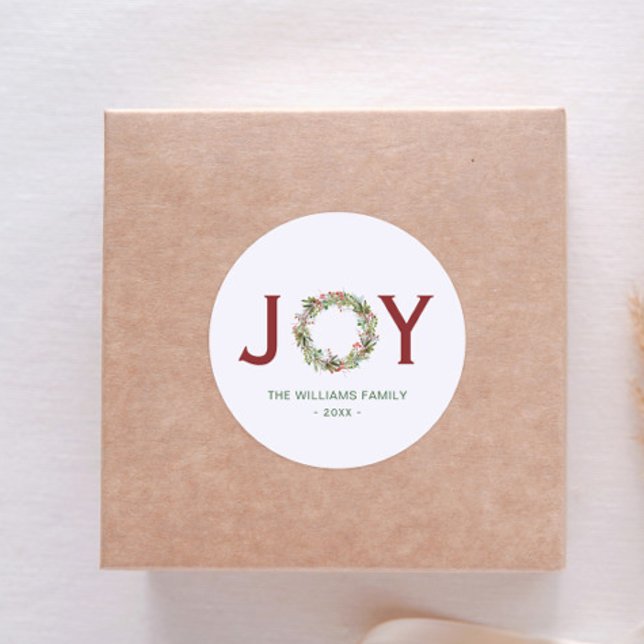 Sticker Rond Joy Christmas Wreath Nom de famille (Créateur téléchargé)