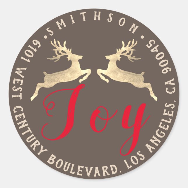 Sticker Rond Joy Deer Adresse de vacances Retour RSVP Rose Gold (Devant)