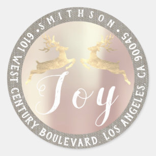 Sticker Rond Joy Deer Christmas Return RSVP Rose Grey Linen