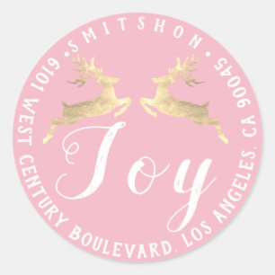 Sticker Rond Joy Deer Holiday Return Adresse Pink RSVP Golden