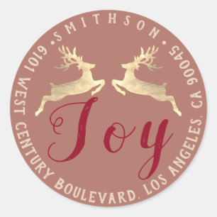 Sticker Rond Joy Deer Holiday Return RSVP Rose Rustic Gold