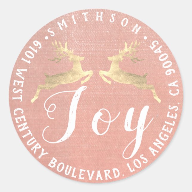 Sticker Rond Joy Deer Noël Retour RSVP Linen Rustic Peach (Devant)