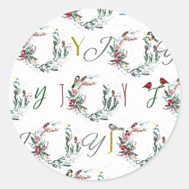 Sticker Rond JOY Festive Bird Wreaths (Devant)