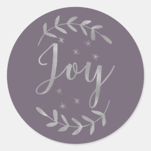 Sticker Rond JOY Feuille botanique argentée Moderne Fête TOUTE