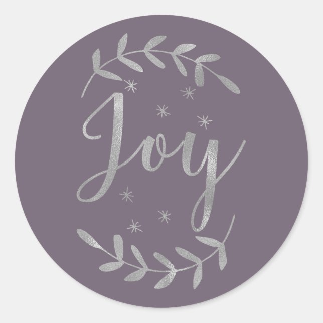 Sticker Rond JOY Feuille botanique argentée Moderne Fête TOUTE  (Devant)
