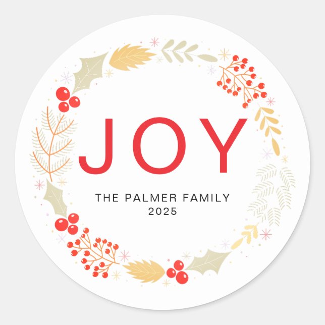Sticker Rond Joy - Floral Christmas Wreath Nom de famille (Devant)