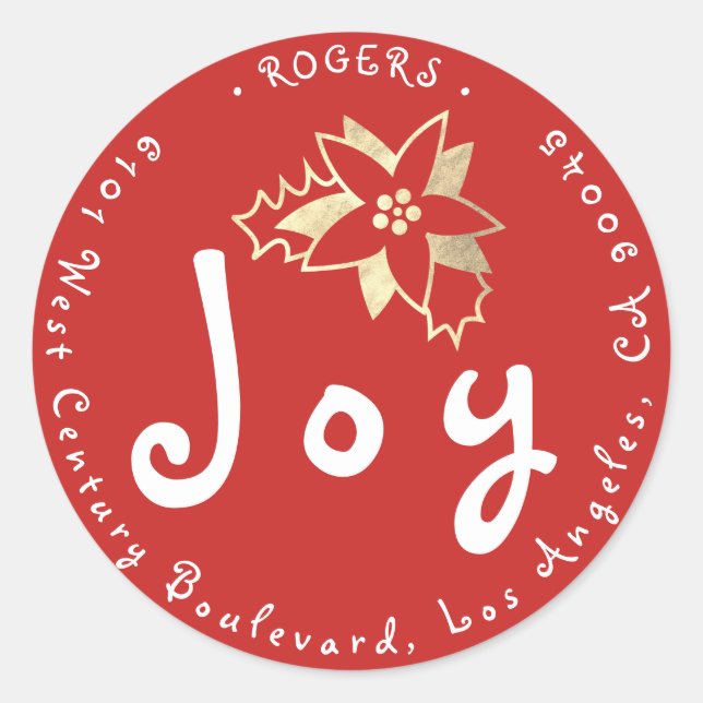 Sticker Rond Joy Holly Berry Holiday Adresse de retour Red Whit (Devant)