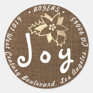 Sticker Rond Joy Holly Holiday Adresse de retour Linen Gold Far