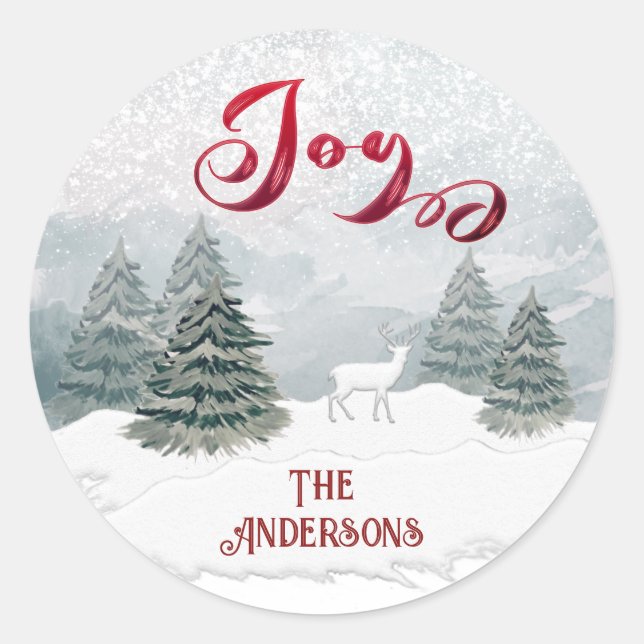 Sticker Rond Joy Modern Watercolor scène hiver Classic Round (Devant)