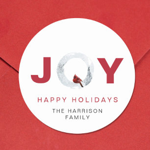 Sticker Rond Joy Red Cardinal Watercolor