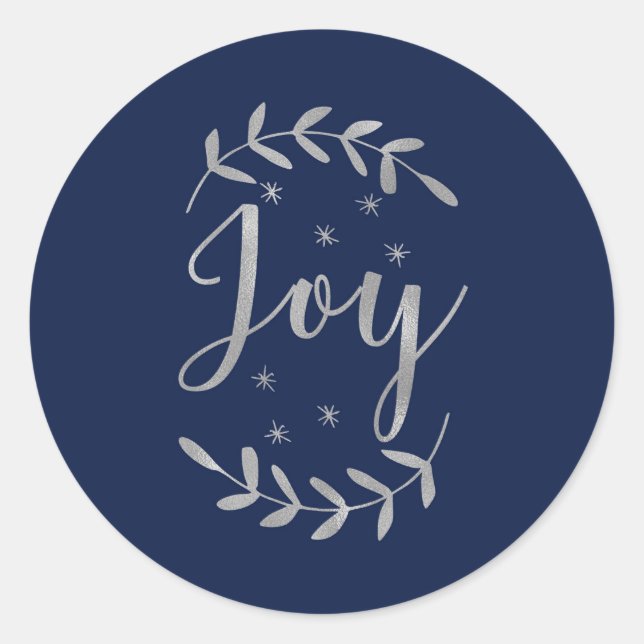Sticker Rond JOY Silver Blue Botanique Feuille Moderne Vacances (Devant)