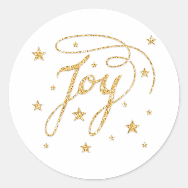 Sticker Rond JOY Texte avec un aspect paillettes de faux or et  (Devant)