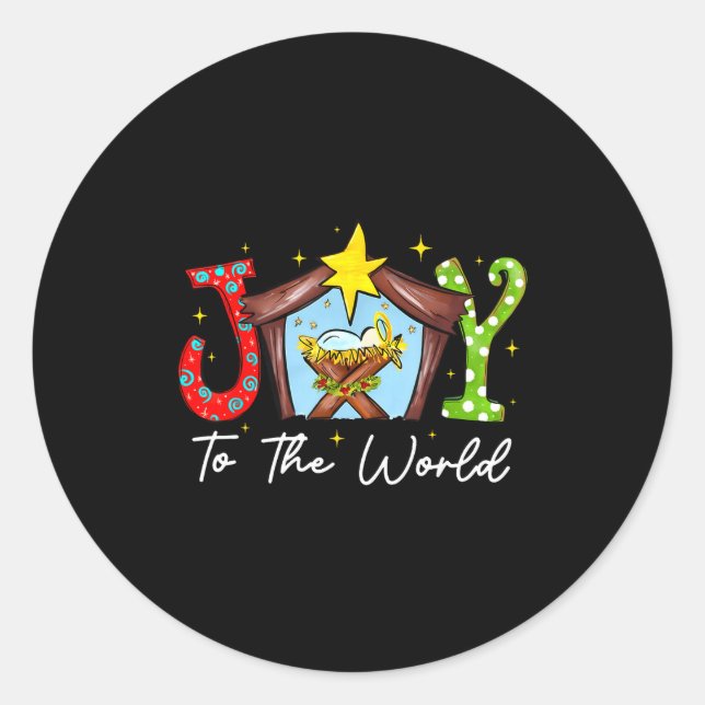 Sticker Rond Joy To The World Baby Jesus Christmas Nativity Sce (Devant)