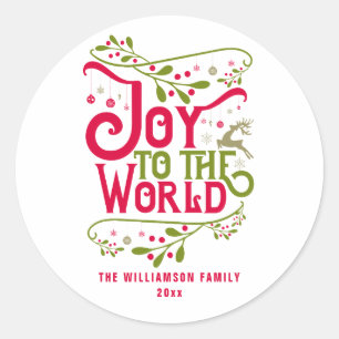Sticker Rond Joy to the World Christmas Holiday Personnalisé