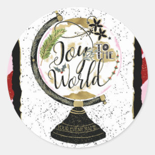 Sticker Rond Joy to the World Global Holiday Pink & Red Party