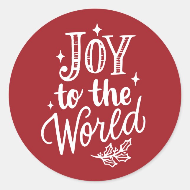 Sticker Rond Joy to the World Lettering Red Christmas (Devant)