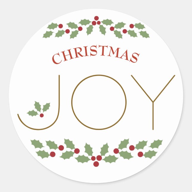 Sticker Rond Joy Word Noël Holly Festive Simple Moderne (Devant)