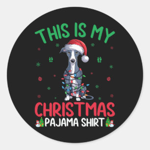 Sticker Rond Joyau de Noël moche Père Noël Chien gris italien N