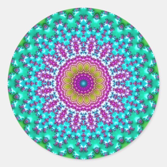 Sticker Rond Joyau super Coloré Tone Boho Fractal Mandala (Devant)