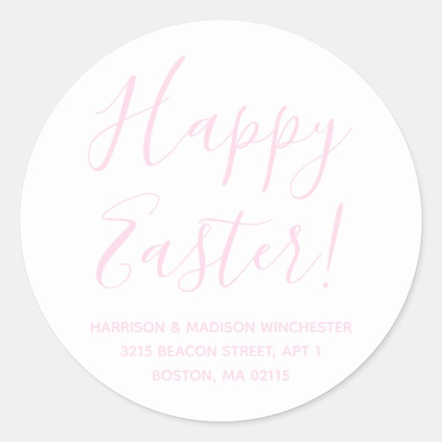 Sticker Rond Joyeuse adresse de retour du script rose blanc de  (Devant)