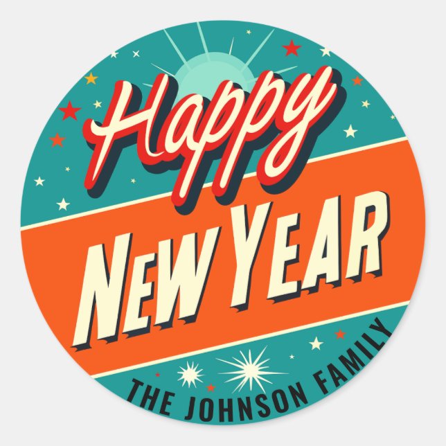 Sticker Rond Joyeuse année moderne du milieu du siècle (Devant)