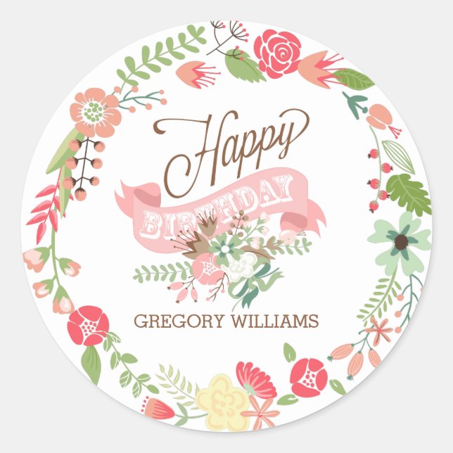 Sticker Rond Joyeuse aquarelle d'anniversaire Wreath (Devant)