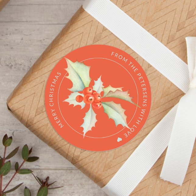 Sticker Rond Joyeuse aquarelle de Noël Saint personnalisée roug (Créateur téléchargé)