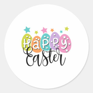 Sticker Rond Joyeuse Chasse aux oeufs de lapin de Pâques Fête d