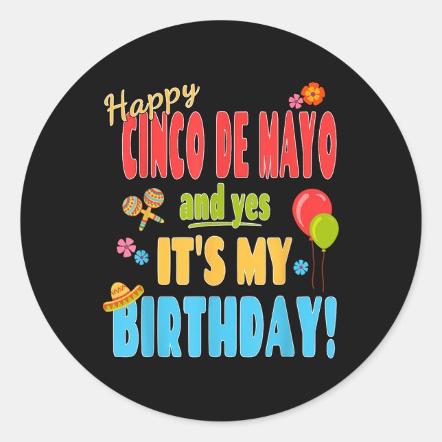 Sticker Rond Joyeuse chemise d'anniversaire Cinco De Mayo - 5 m (Devant)