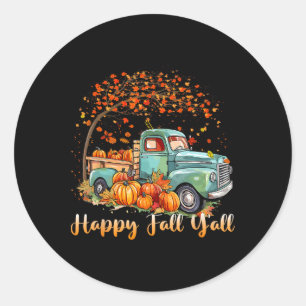 Sticker Rond Joyeuse Chute à Tous Camion de Citrouille d'Automn