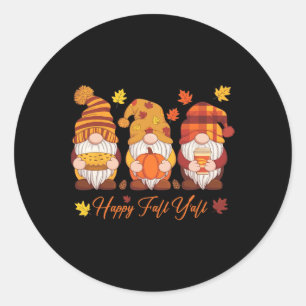 Sticker Rond Joyeuse Chute à Tous Gnome Citrouille Automne Acti