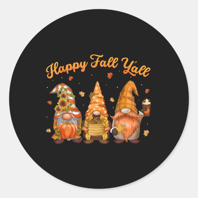 Sticker Rond Joyeuse Chute à Tous Gnome Citrouille Feuilles d'A (Devant)